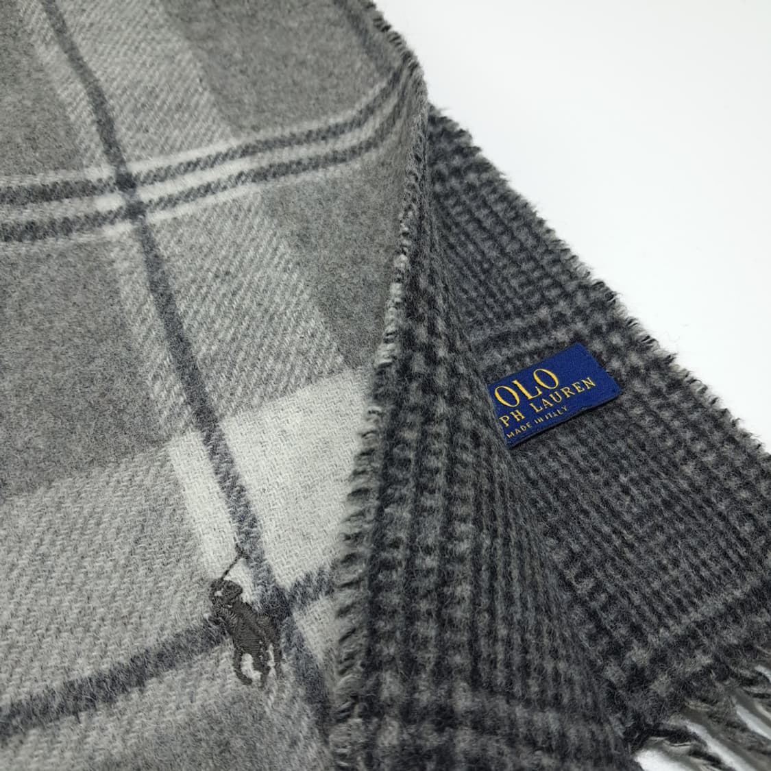 MX526 폴로 00s 이태리판 울 양면 체크 그레이 머플러 목도리 상품이미지6