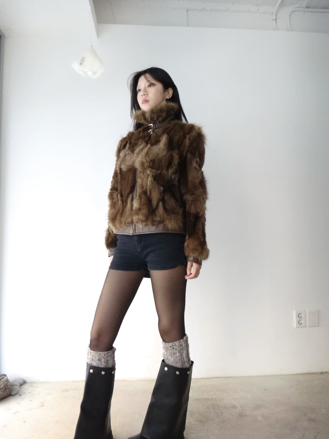 Neck buckle dual fur leather jacket/ 폭스퍼 상품이미지8