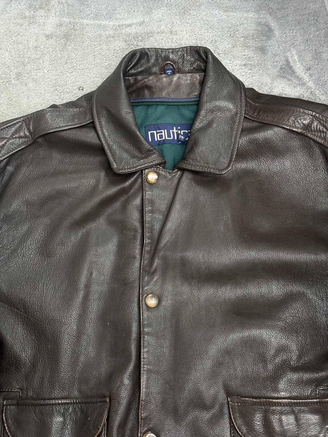 90s Nautica 브라운 레더 봄버 자켓 44 상품이미지4