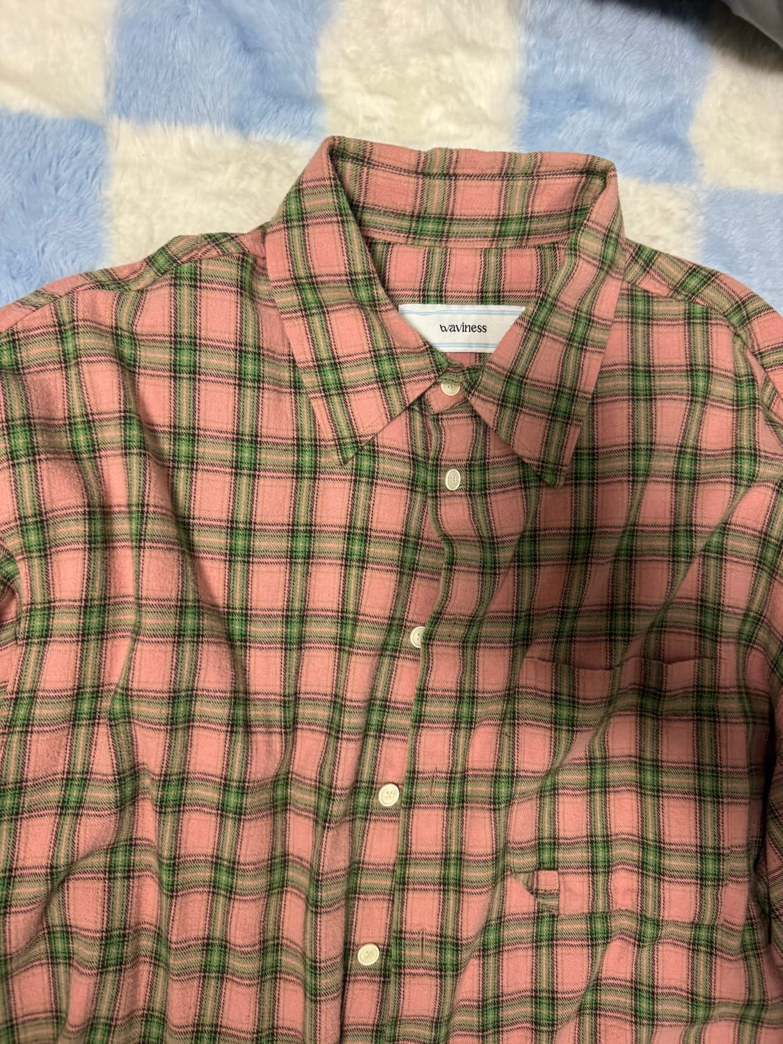 [2]웨이비니스 핑크 멜론 체크 셔츠 상품이미지1