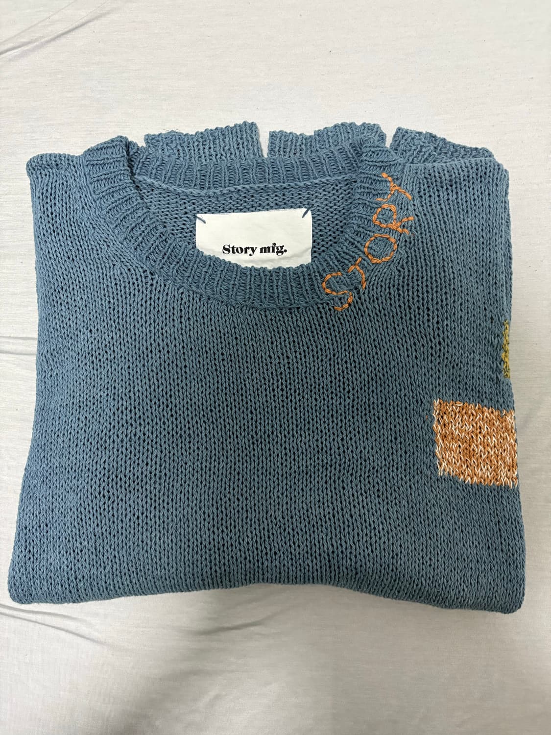 Story mfg 패치워크 오가닉 코튼 스웨터 (블루/L) 상품이미지6