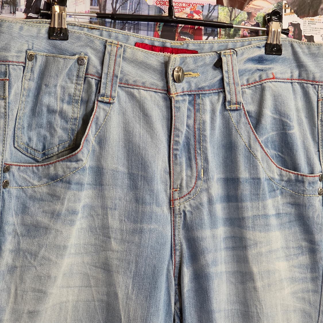 에비수 포켓 프린팅 연청 워싱 데님 팬츠 상품이미지7