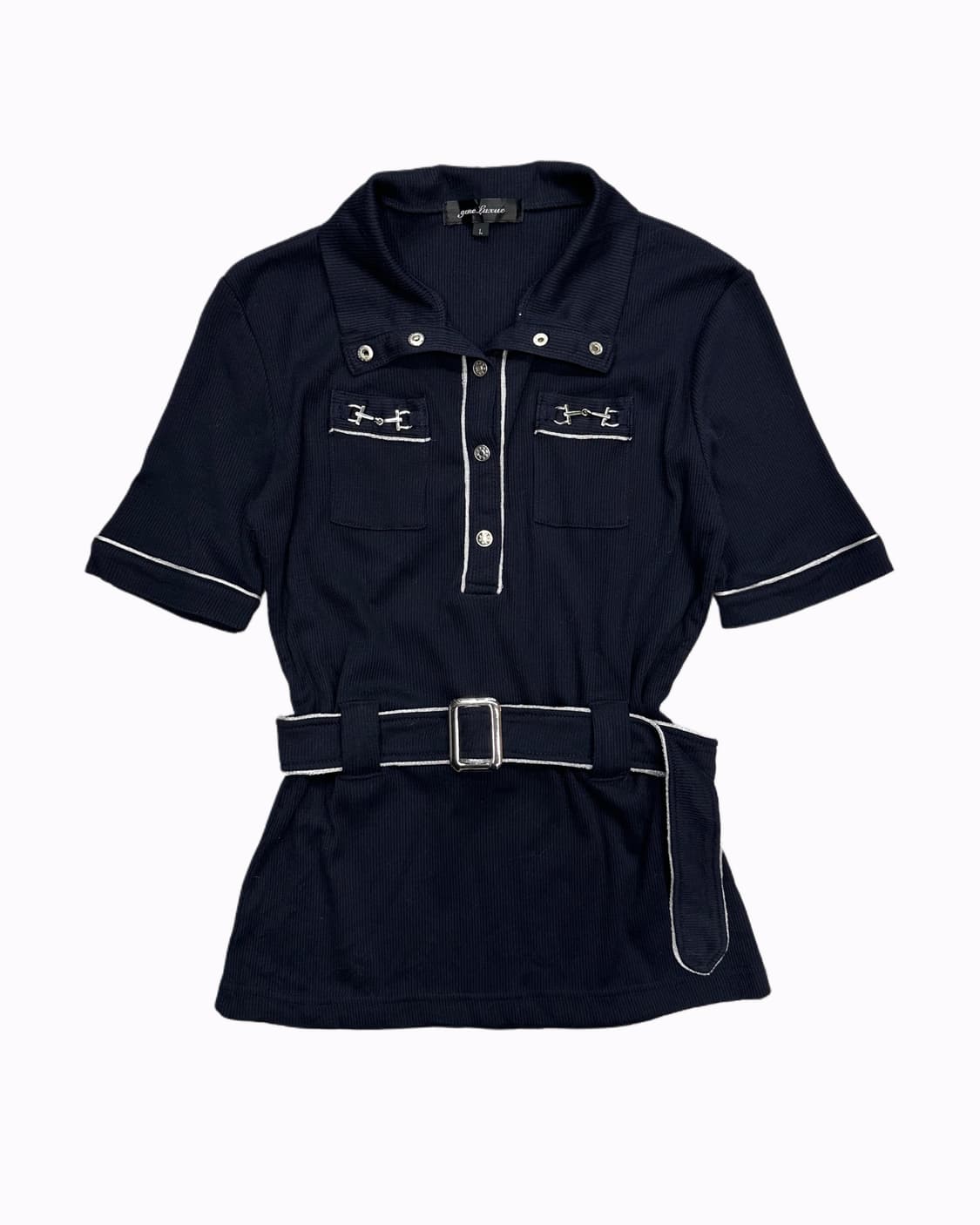 navy belted ribbed t-shirt 상품이미지1