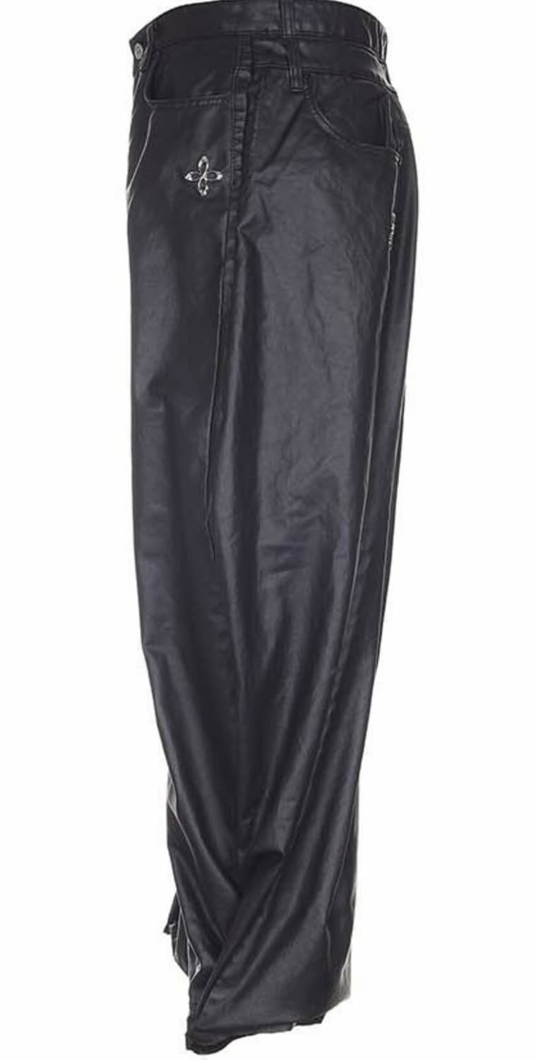 [S] 써저리 더블 폴딩 오버 와이드 배기 진 코팅드 블랙 상품이미지3