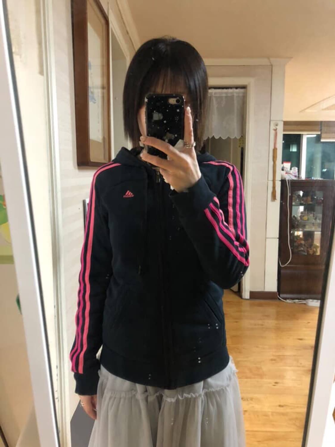 블랙 핑크 아디다스 후드집업 상품이미지1