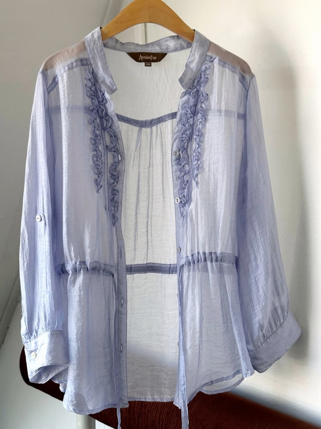 Sheer fabric shirred design blouse shirt 상품이미지3