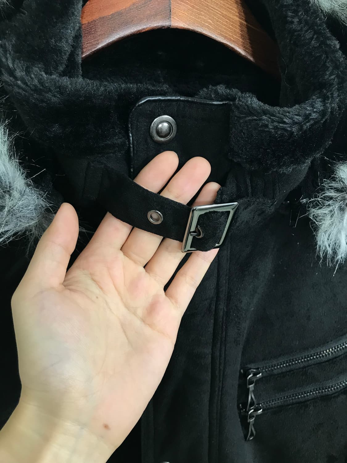 빈티지 블랙 앤 그레이 퍼 펑크 무스탕 상품이미지5