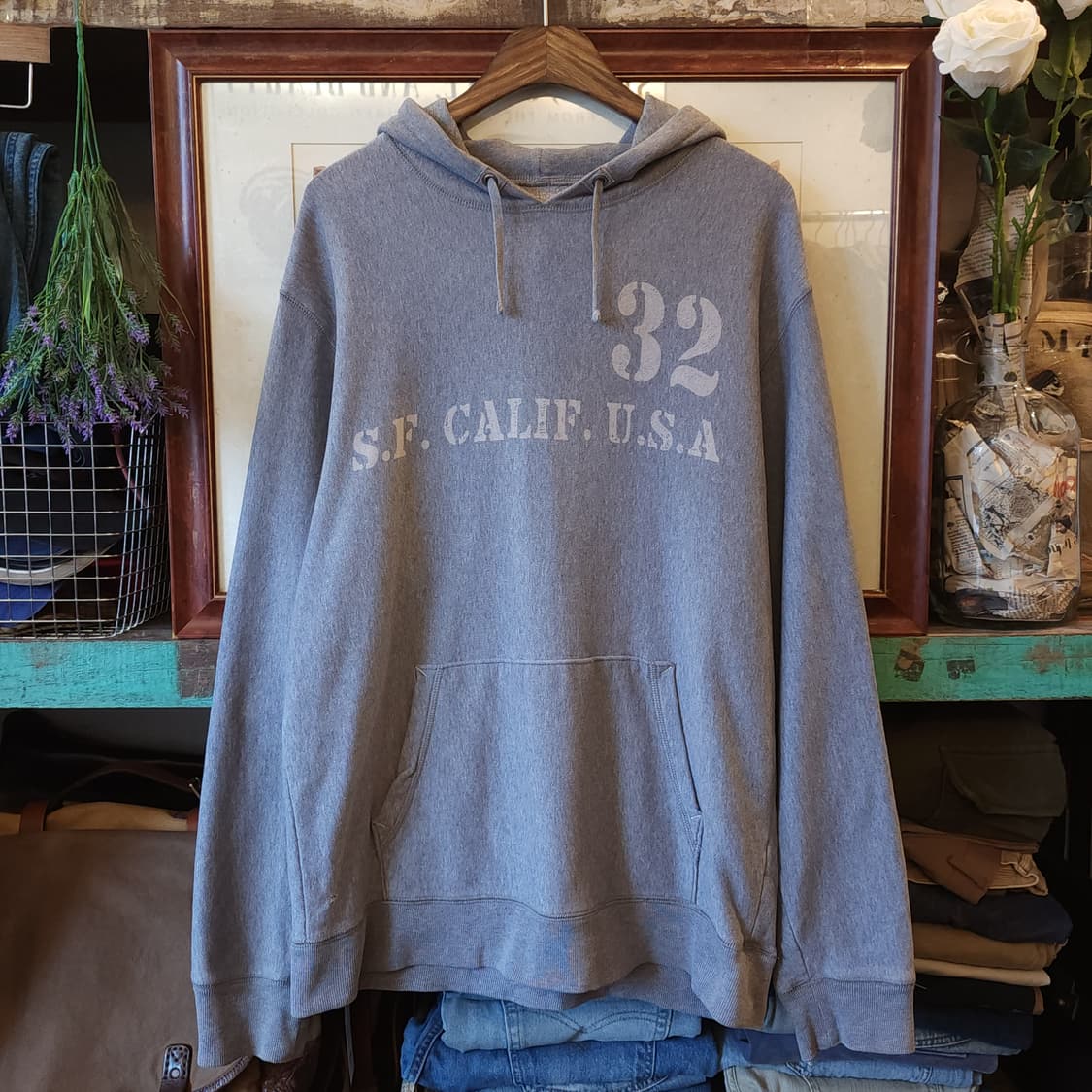90s 올드갭 리버스위브 후드 스웻셔츠 그레이 레터링 m 상품이미지1