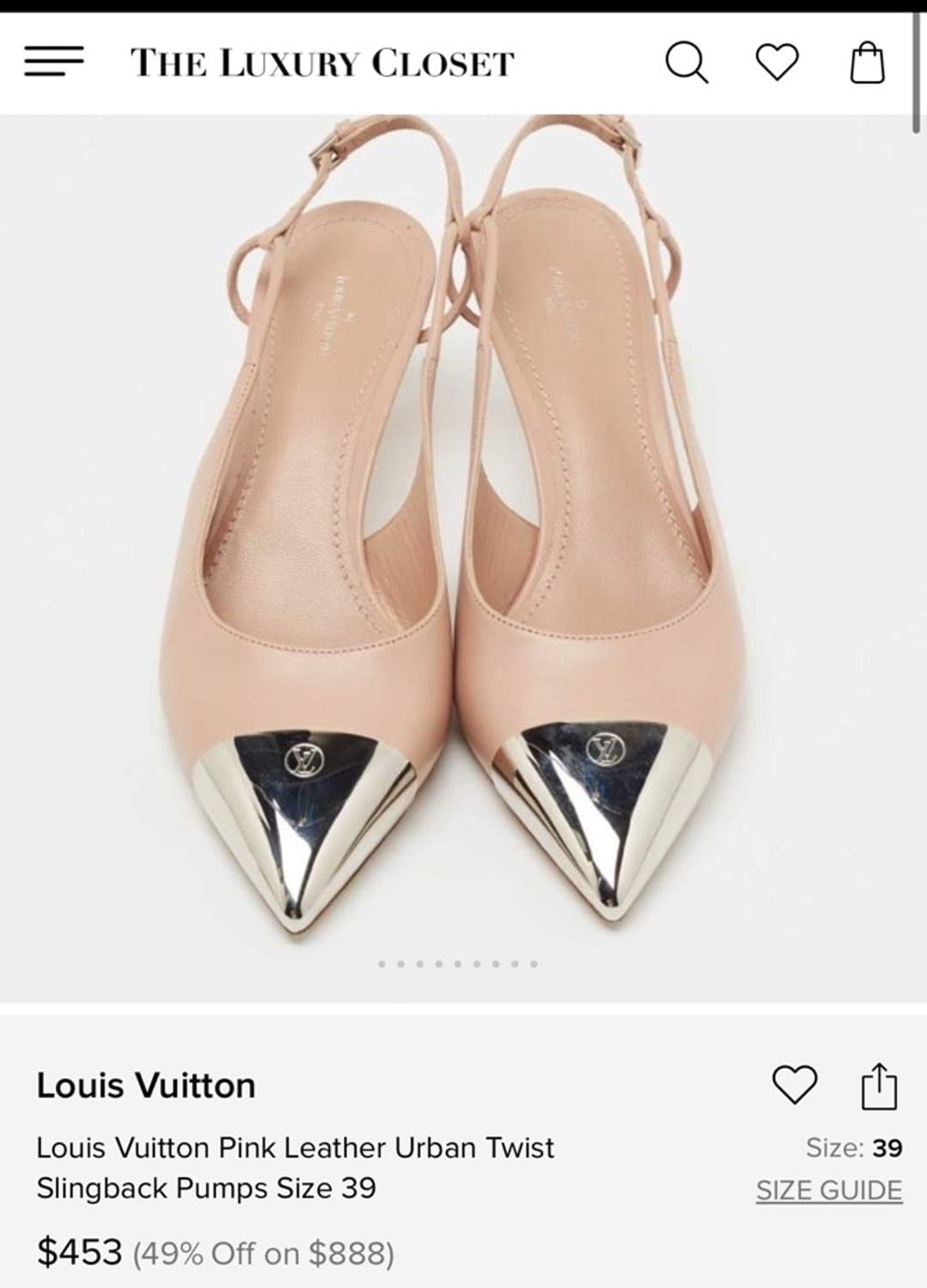 정품 36.5) 루이비통 핑크 시티 어반 슬링백 펌프스 힐 230~235 상품이미지6