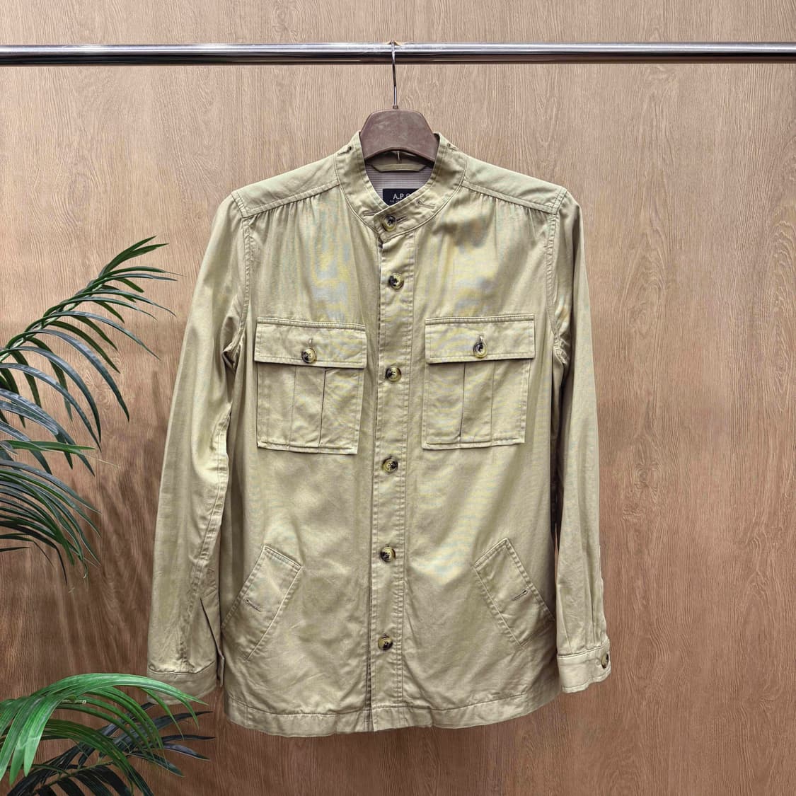 아페쎄 차이나넥 셔츠 자켓 코튼 버튼 포켓 디테일 베이지 상품이미지1