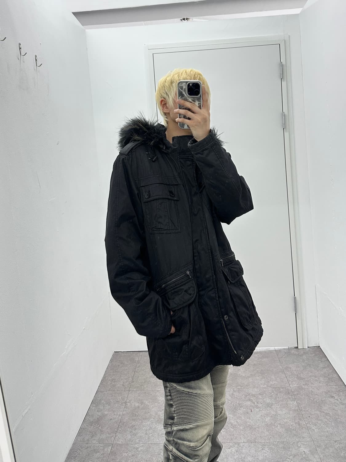 Vintage multi pocket fur hood jacket 상품이미지10