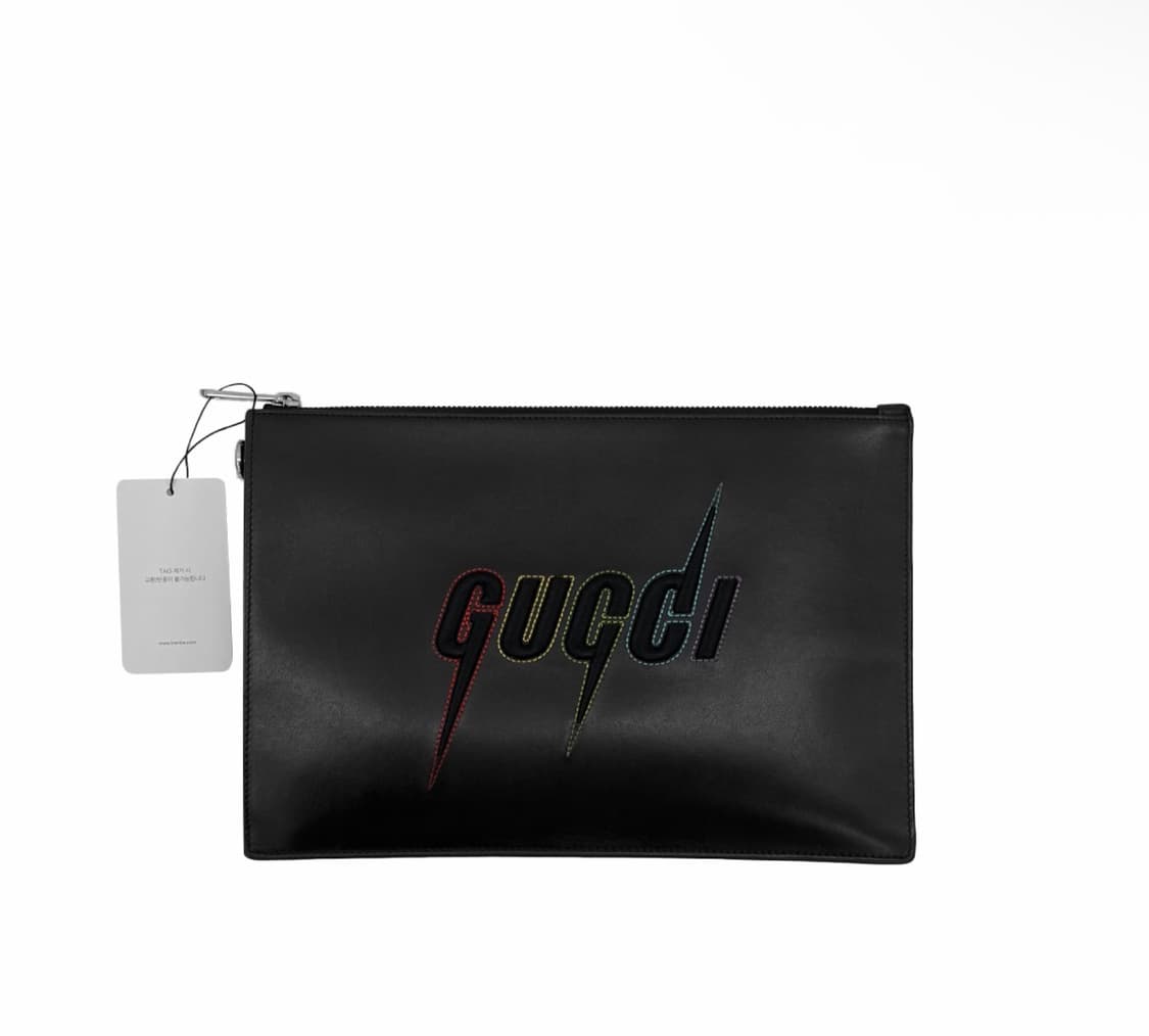 [OS] 구찌 님성 블레이드 자수 로고 클러치 백 파우치 블랙 상품이미지1