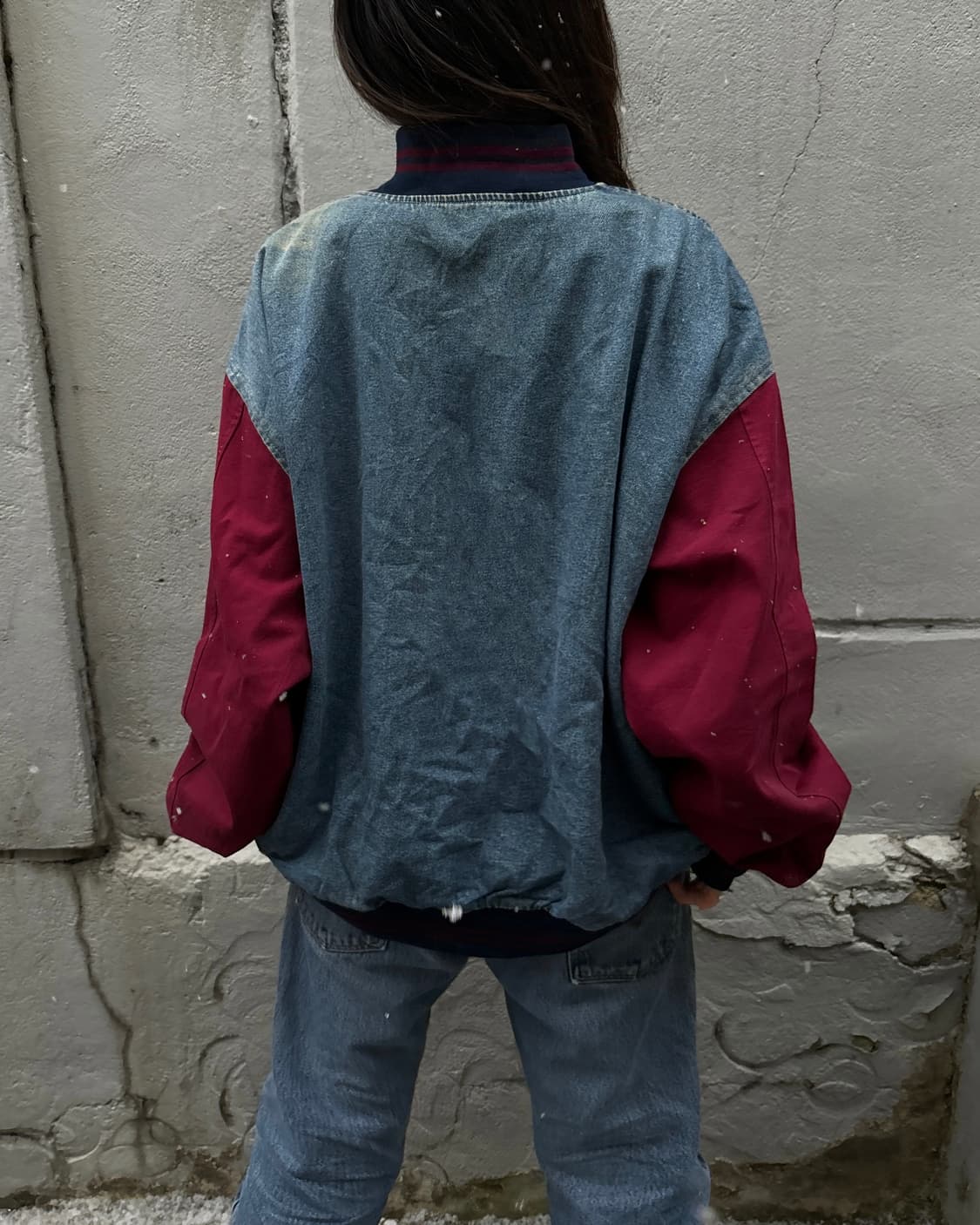 90s vintage Denim burgundy varsity Jk 상품이미지5