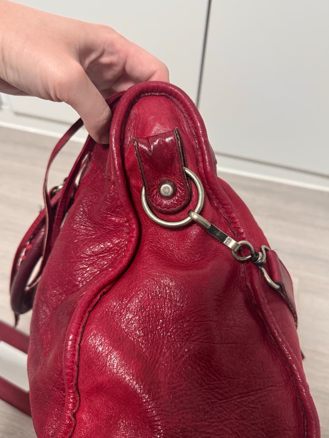 발렌시아가 빈티지 모터백 가방 레드 미디움 상품이미지5