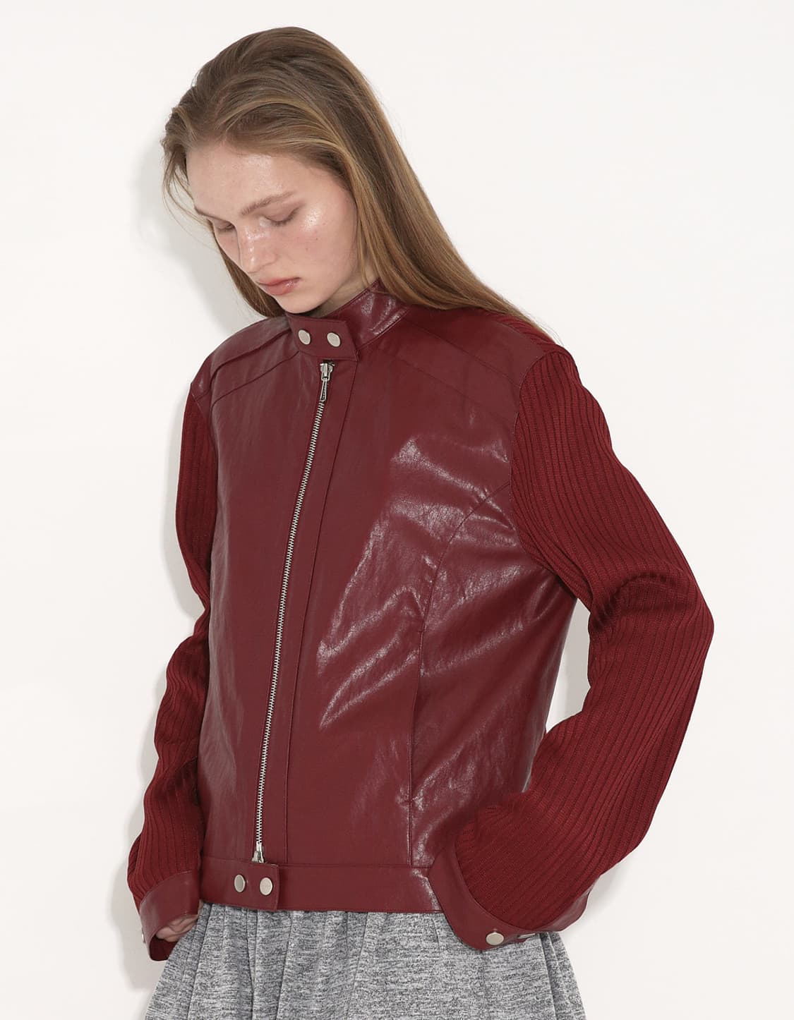 폴리수엠 RIBBED PANEL BIKER JACKET, RED 상품이미지2