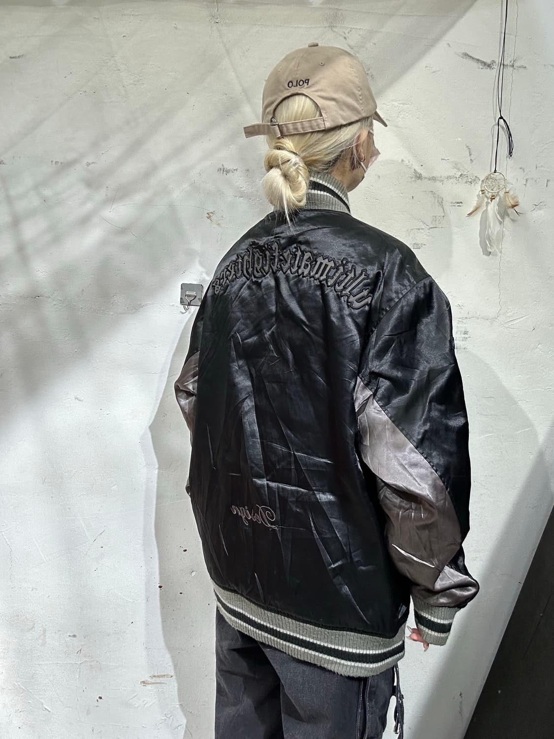 일본 빈티지 블랙 빅 로고 바시티 스타디움 자켓 L 상품이미지3