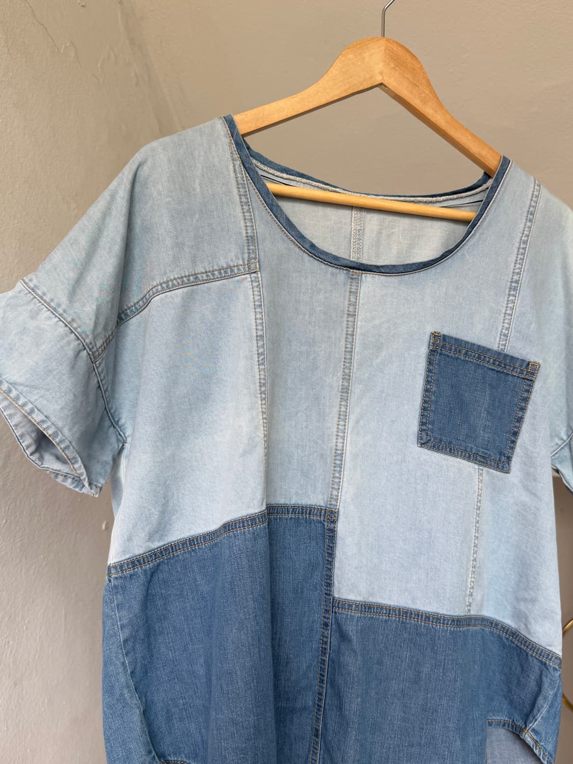 데님 패치워크 크롭 티셔츠 상품이미지2