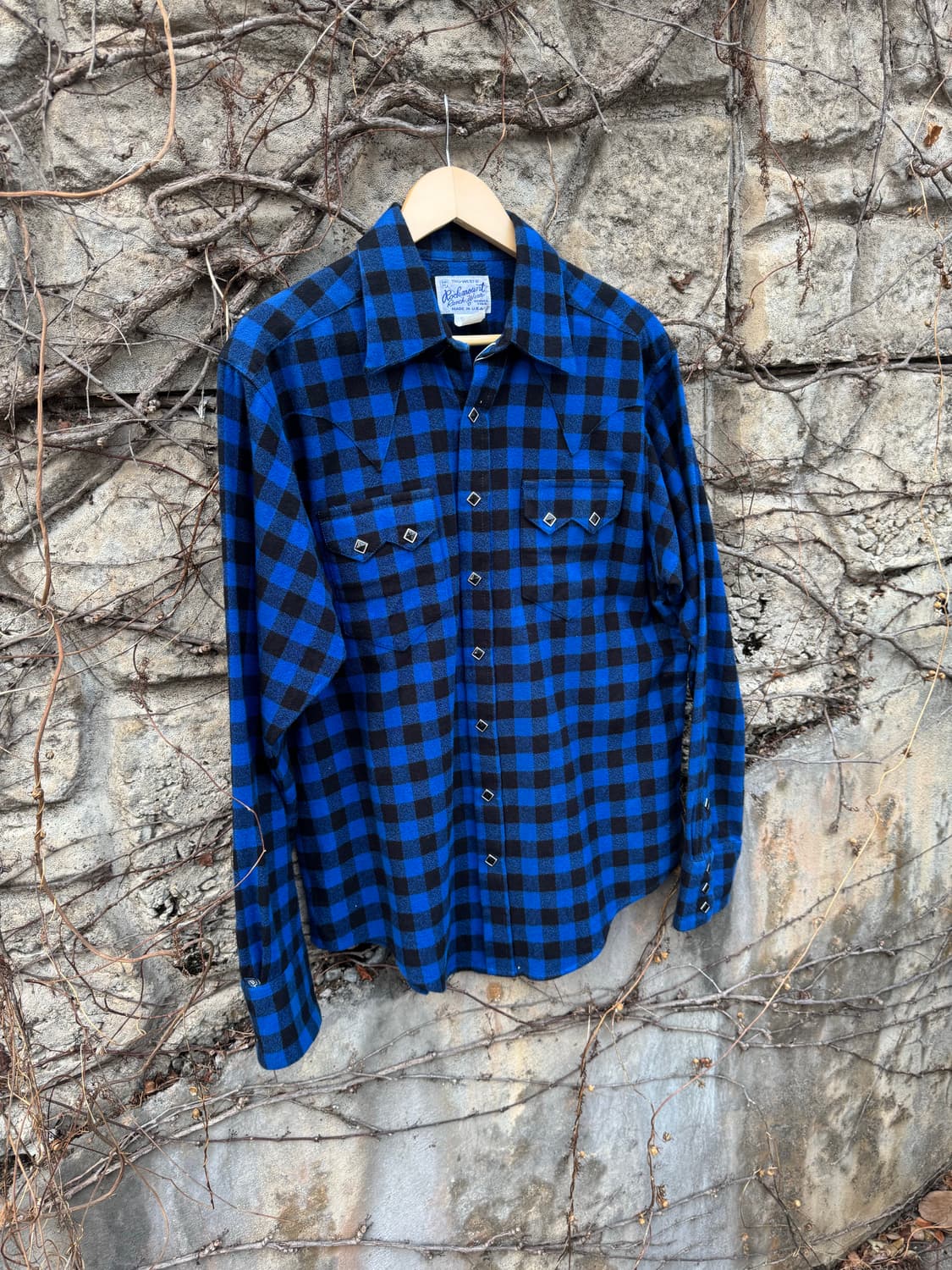 80s 락마운트 빈티지 버팔로 체크 웨스턴 셔츠 블루 상품이미지3