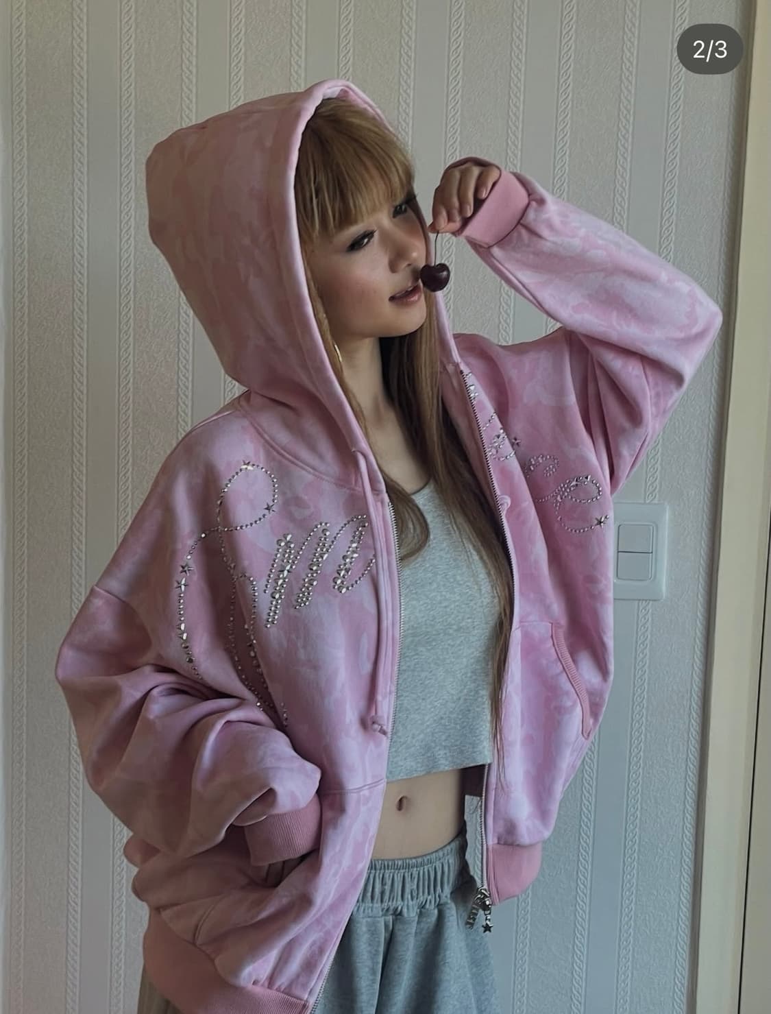 익스파이어드걸 핑크카모 후드집업 Rhinestone Hoodie Zip 상품이미지2