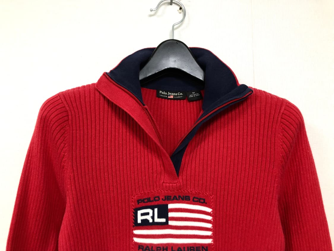 폴로진스 여성 딱붙핏 성조기 반집업 니트 _ 레드 M (크리스마스룩) 상품이미지4