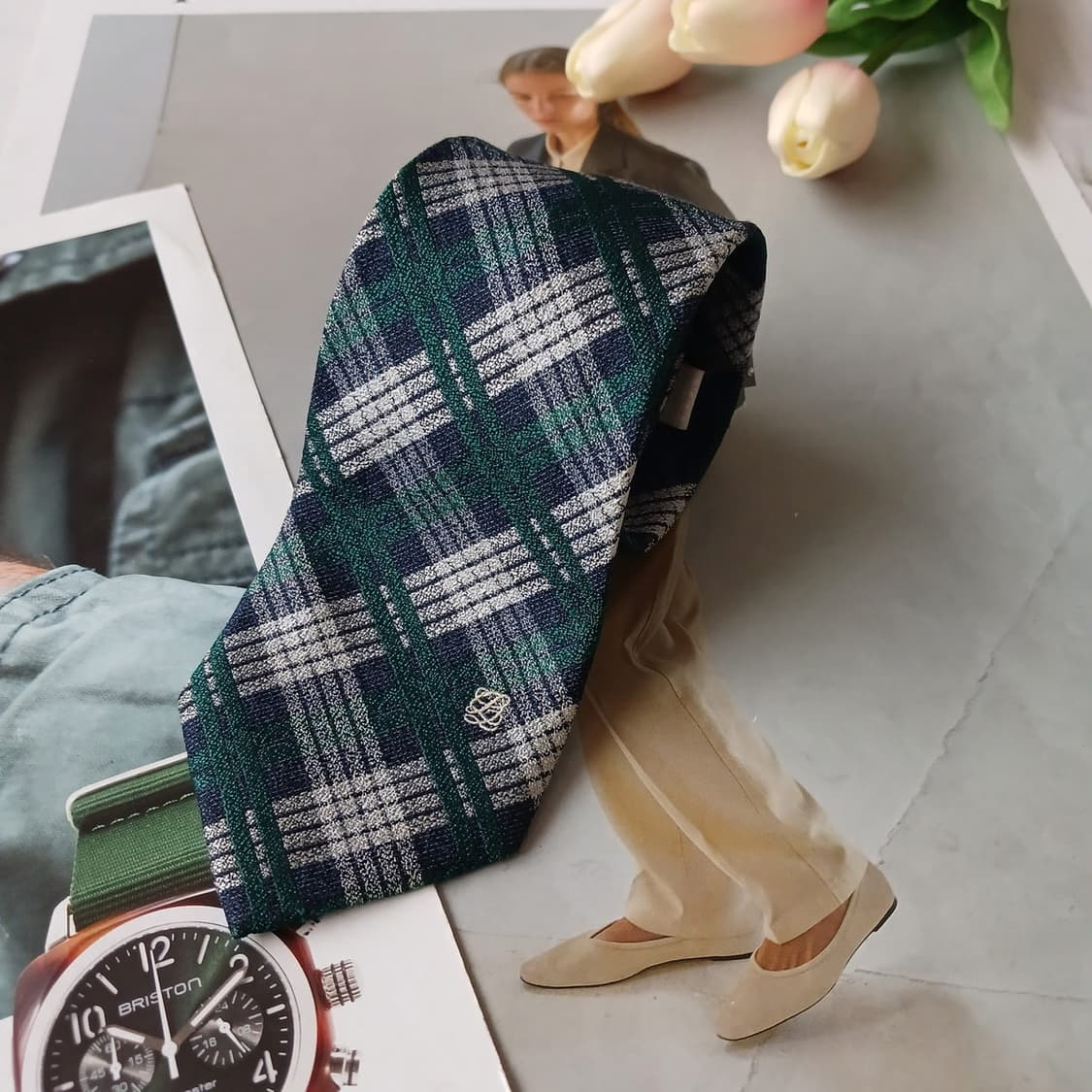 루이까또즈 실크 그린 체크 넥타이 7.5cm A+등급 A19384
 상품이미지2