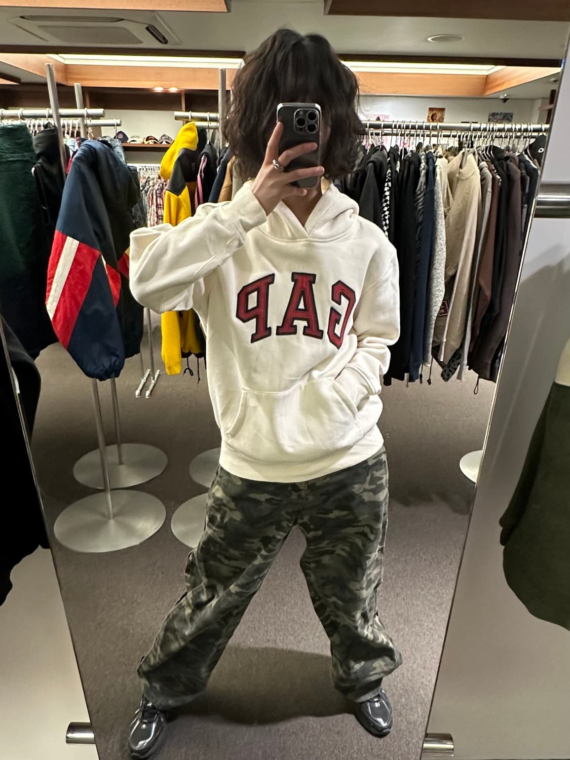 M)GAP 빈티지 빅로고 아이보리 플리스 후디 상품이미지2