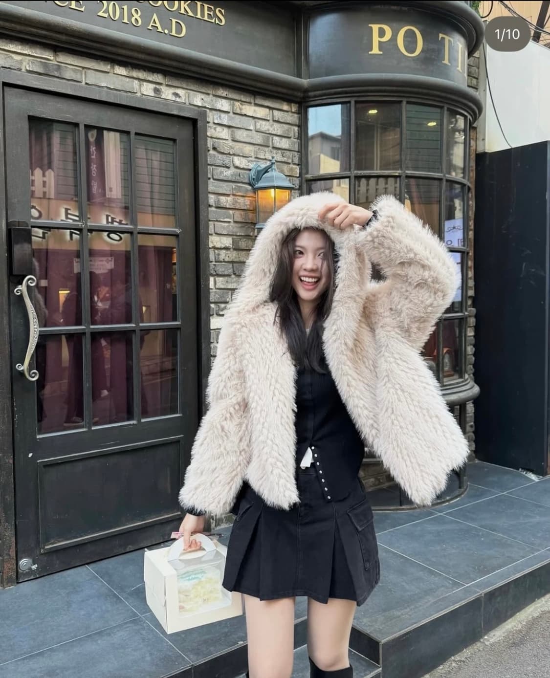 [플리즈착용]드헤베 오버핏 후드 퍼 자켓 베이지 FREE 상품이미지6