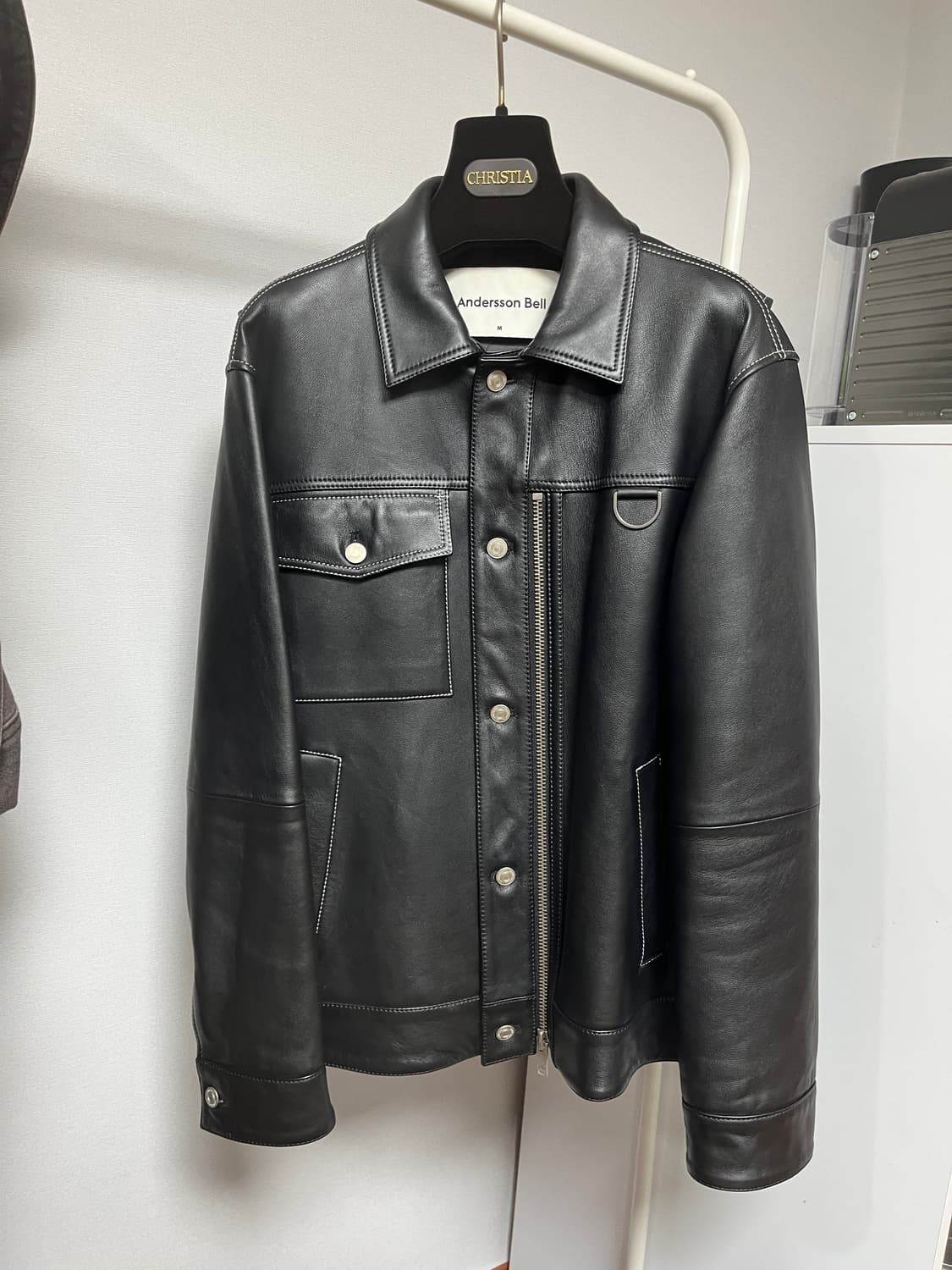 앤더슨벨 콘트라스트 스티치 레더 지퍼 트리거 자켓 M 상품이미지1