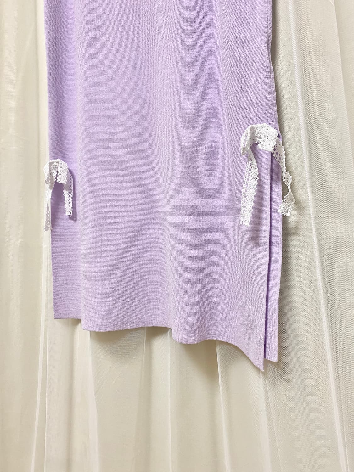 Lavender Lace Ribbon Knit Long Skirt 상품이미지6