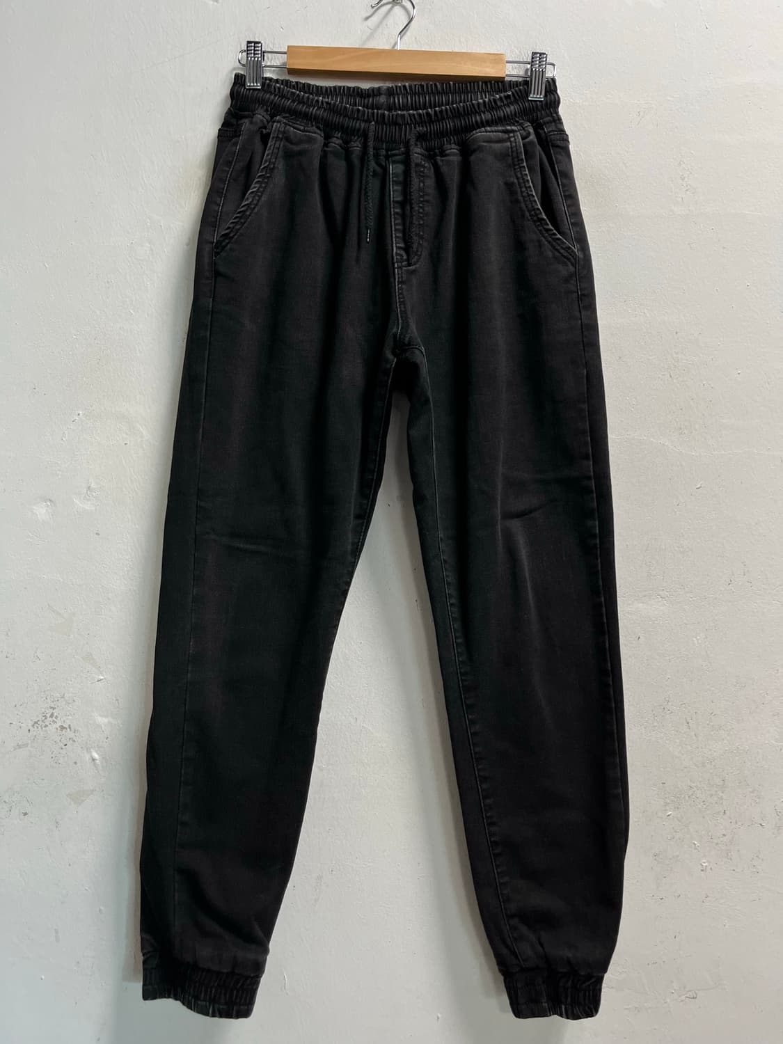 (30-32) PLAN A 스판 밴딩 데님 흑청 조거팬츠 바지 상품이미지1