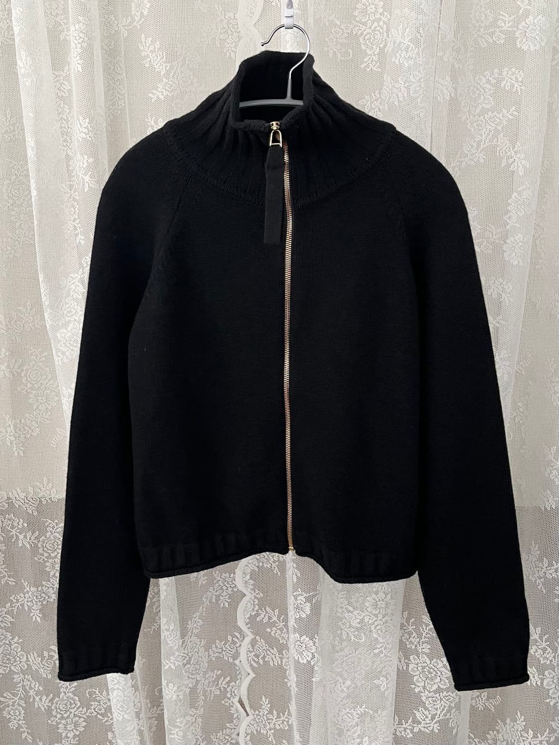 S)마뗑킴 캐시미어 니트 집업 가디건 로고 블랙 상품이미지2