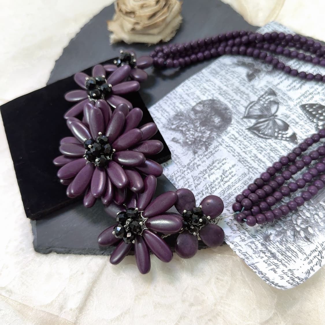 빈티지 다크 보라 송석 레이어드 목걸이 상품이미지3