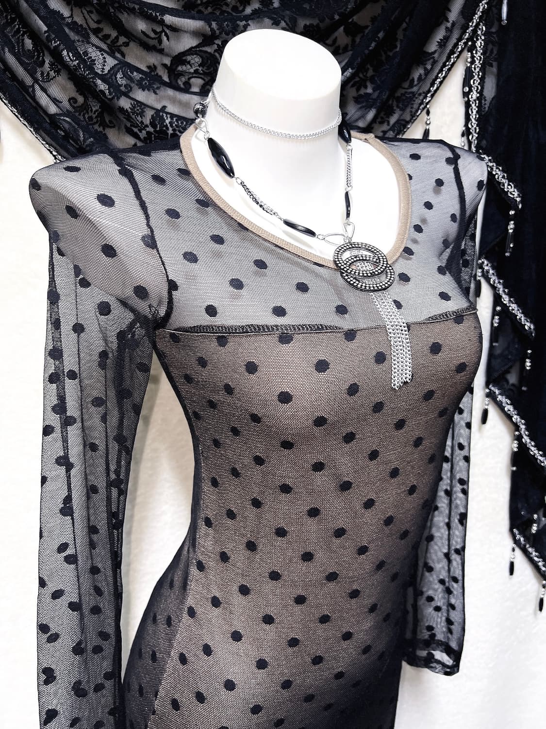 오네갸루 섹시 히메 도트 망사 시스루 미니원피스 드레스 핀터 시부야 펑크 상품이미지5