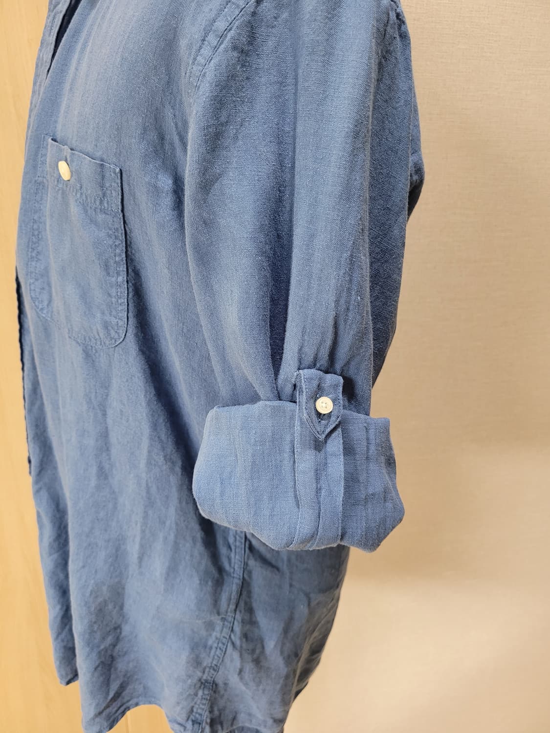 스파오포맨 SPAO for men 롤업 린넨 셔츠 105 블루 상품이미지6