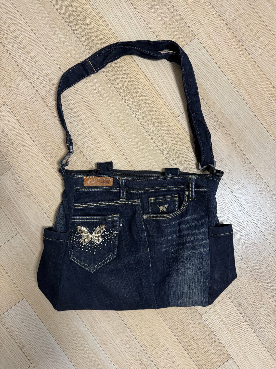 일본 빈티지 Y2K 나비자수 데님백 상품이미지3