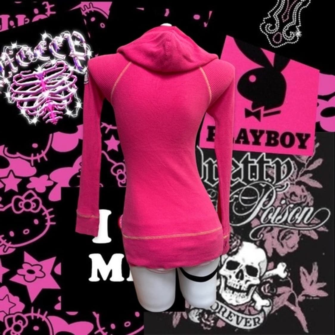 Skull punky hot pink hoody top ops 상품이미지4