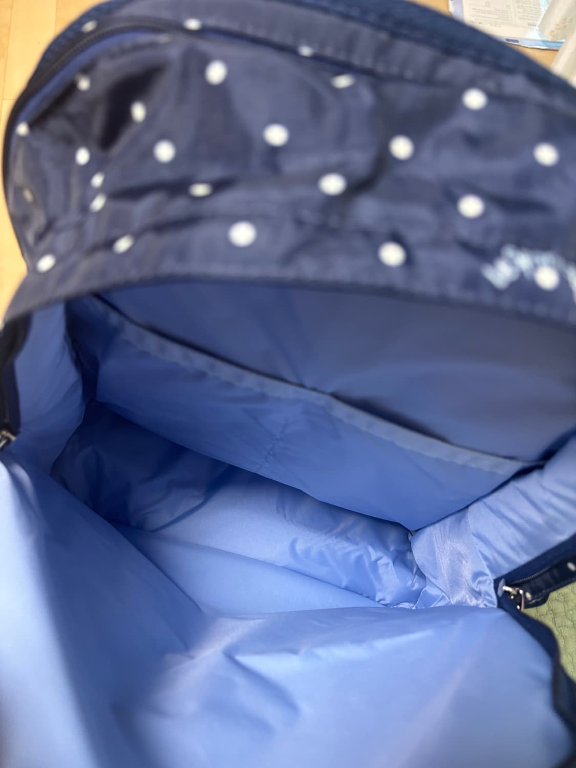 미사용 새상품 레스포삭 네이비 땡땡이 도트 백팩 상품이미지5