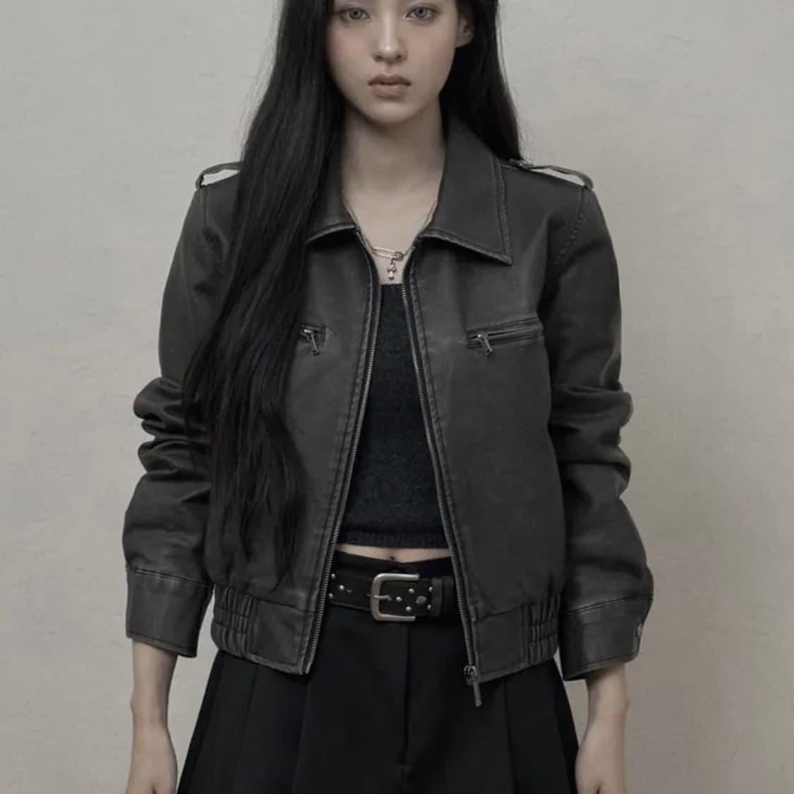 카키포인트 레더 봄버 자켓 상품이미지1