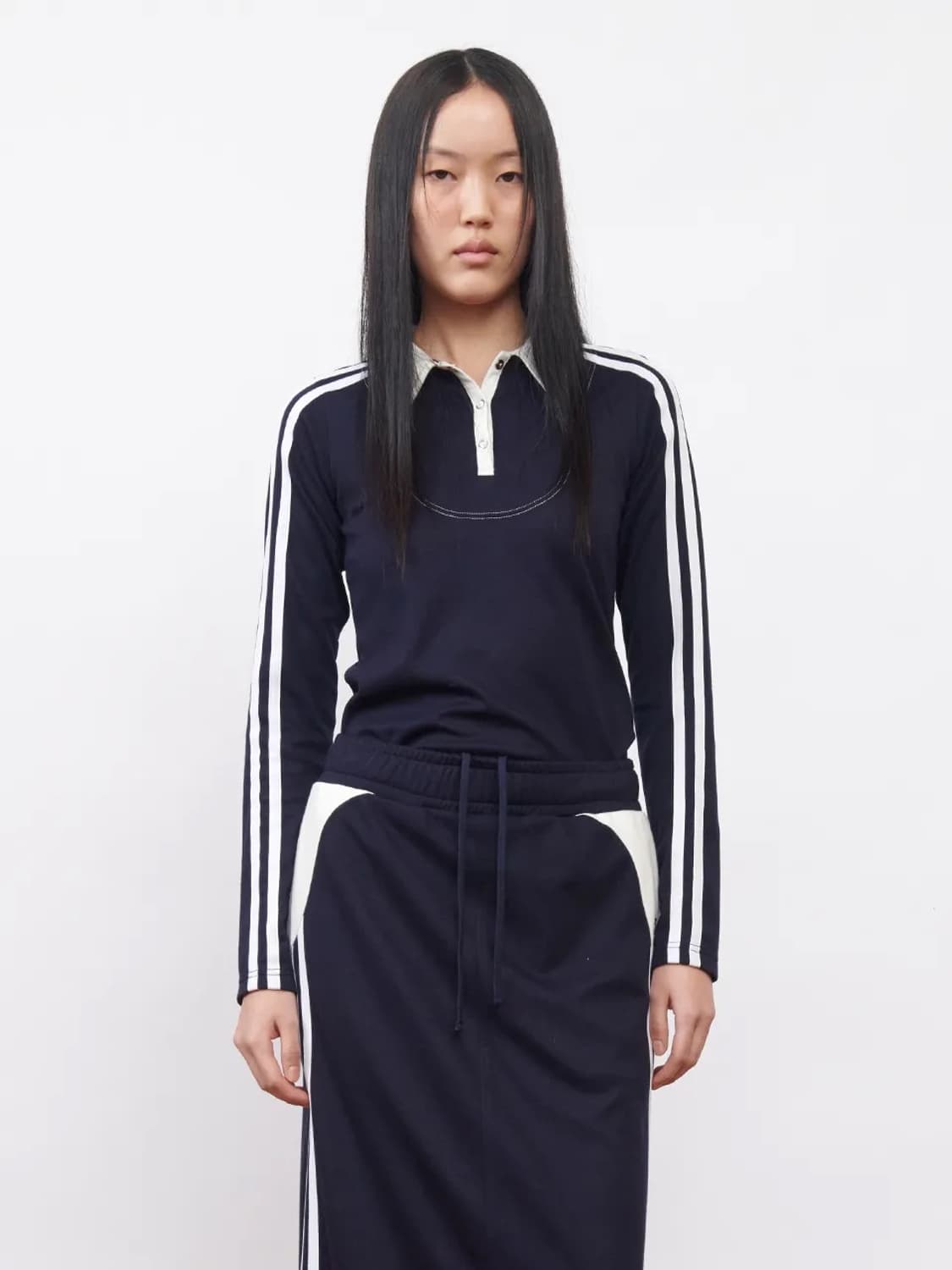 [L] 기준 풋볼 롱 슬리브 저지 폴로 네이비 아이보리 상품이미지1