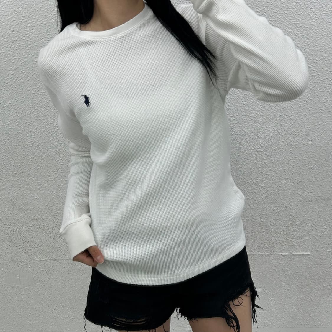 폴로 랄프로렌 네이비포니 화이트 와플 롱슬리브 XL 상품이미지1