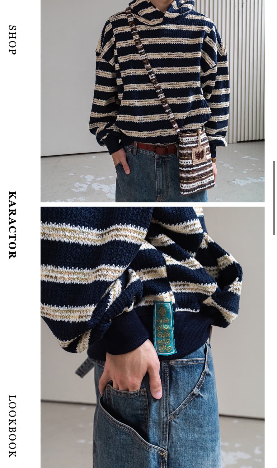 카락터 Multi Striped Knit Hoodie 네이비 상품이미지3