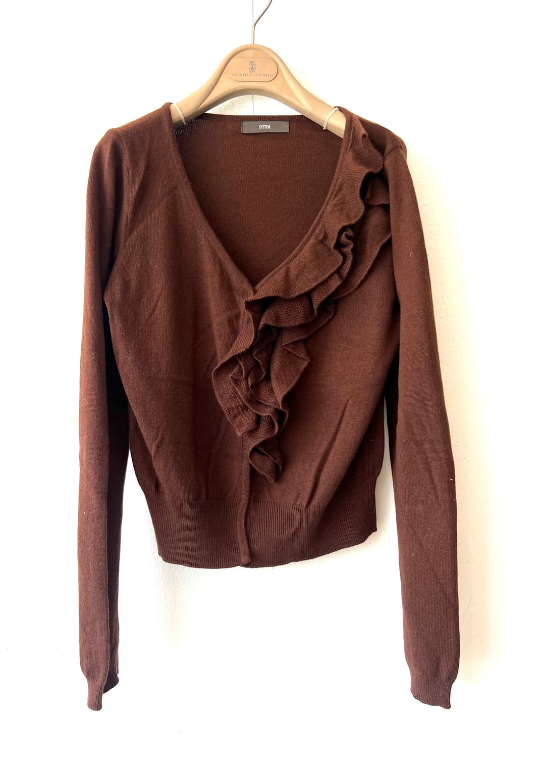 시스템 여성 브라운 프릴장식 브이넥니트 울니트 90 상품이미지2