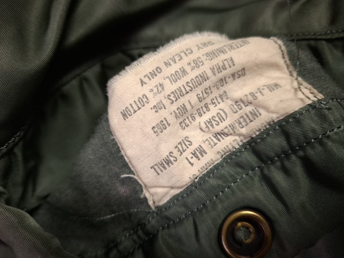 오리지날 미국제조 알파사 65년 미공군 지급용 울파일 MA-1 항공점퍼 상품이미지2