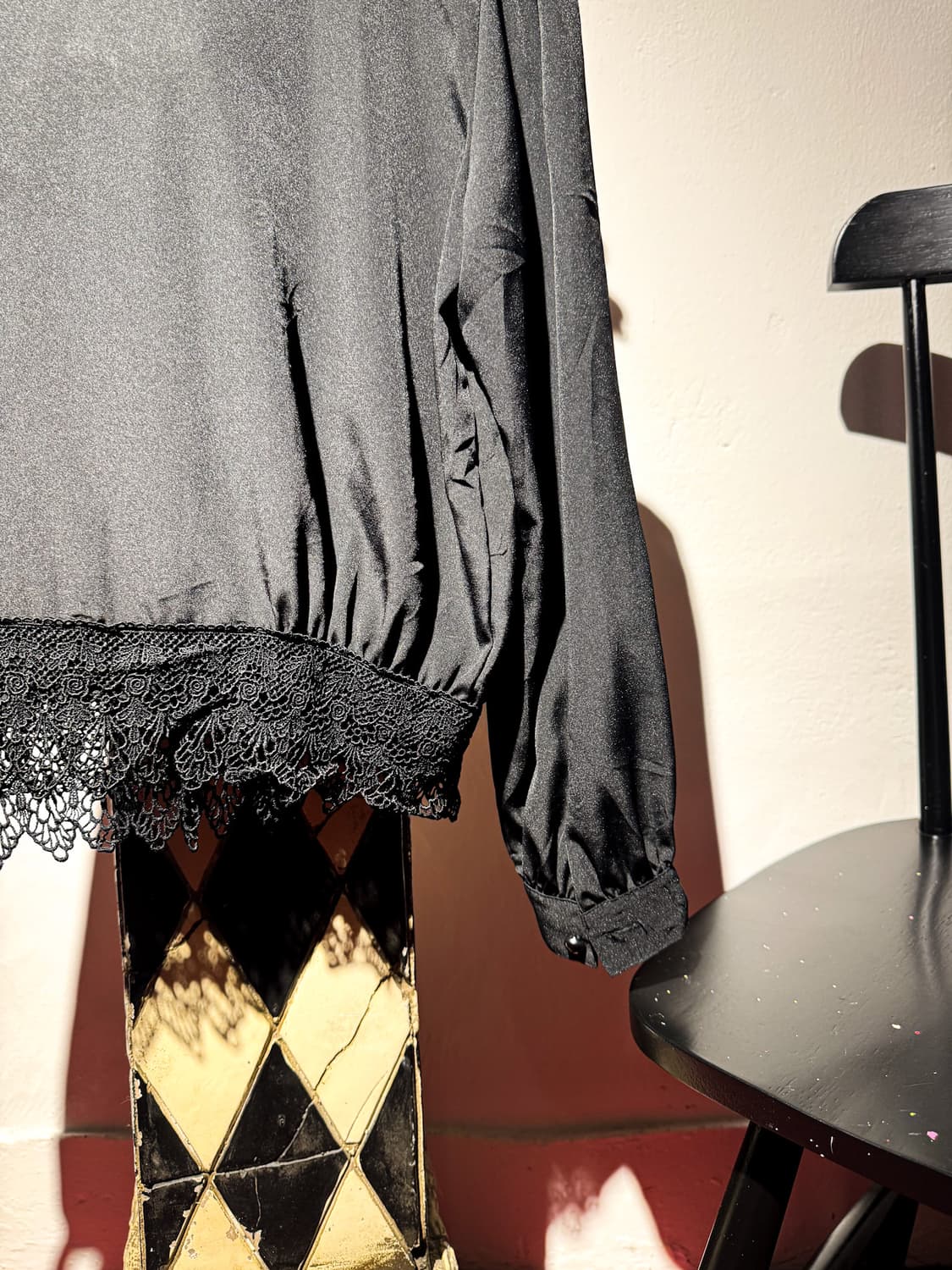 Black Lace Detail No-collar Shirt 상품이미지7