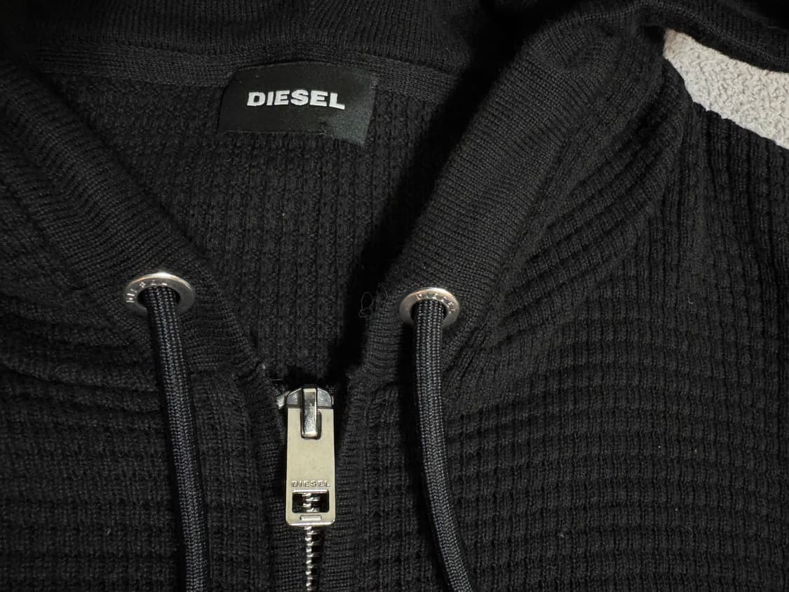DIESEL 디젤 블랙 와플 니트 후드집업 자켓 XL  상품이미지4