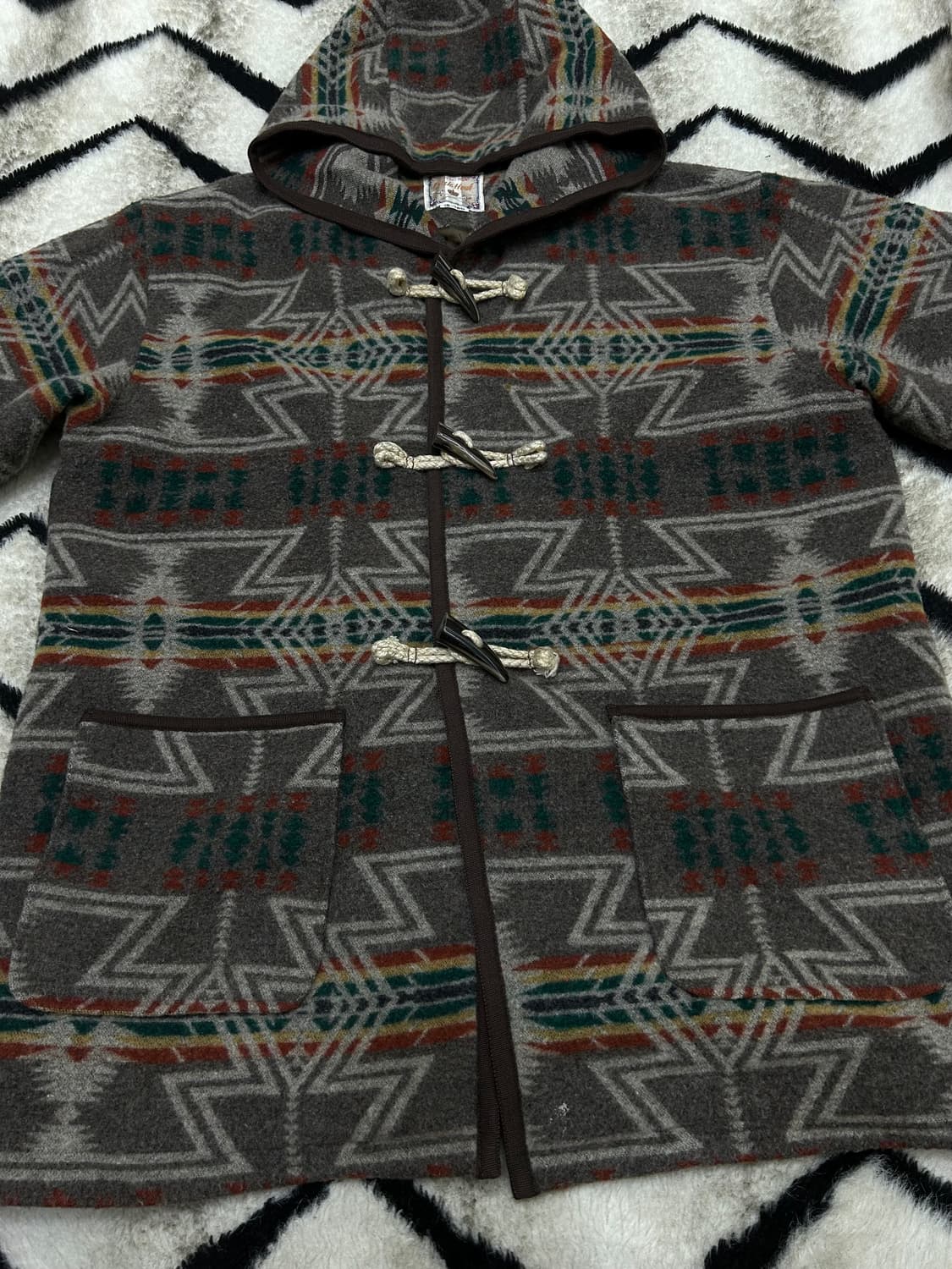 [실측여성L]Japan 90s 나바호 패턴 울 더플코트 상품이미지3