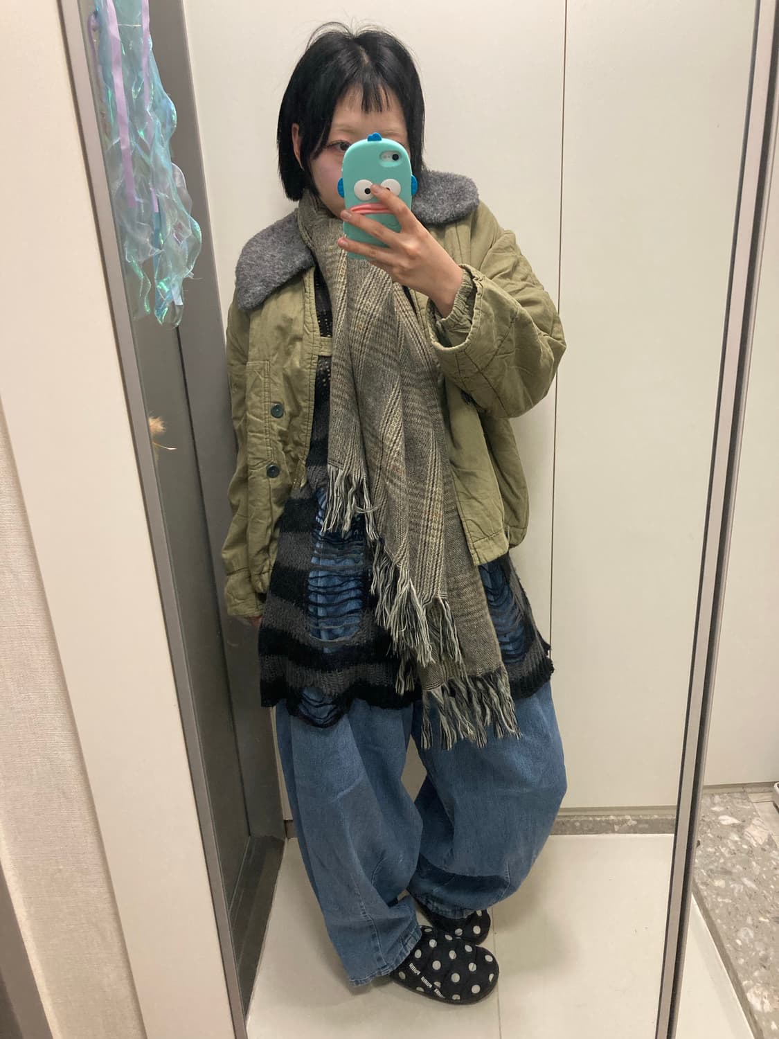 니혼진 히피 우라하라 벌룬팬츠 야상 그런지 니트 미쏘 목도리 숏자켓 코디 상품이미지1