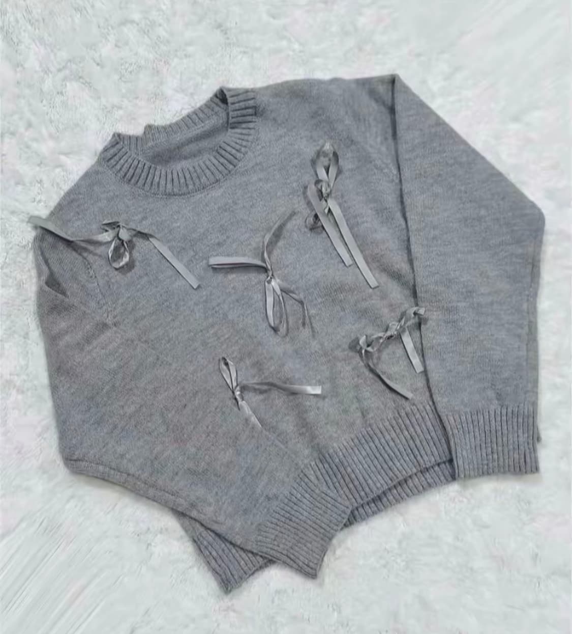 발레코어st 리본 포인트 그레이 니트 상품이미지1