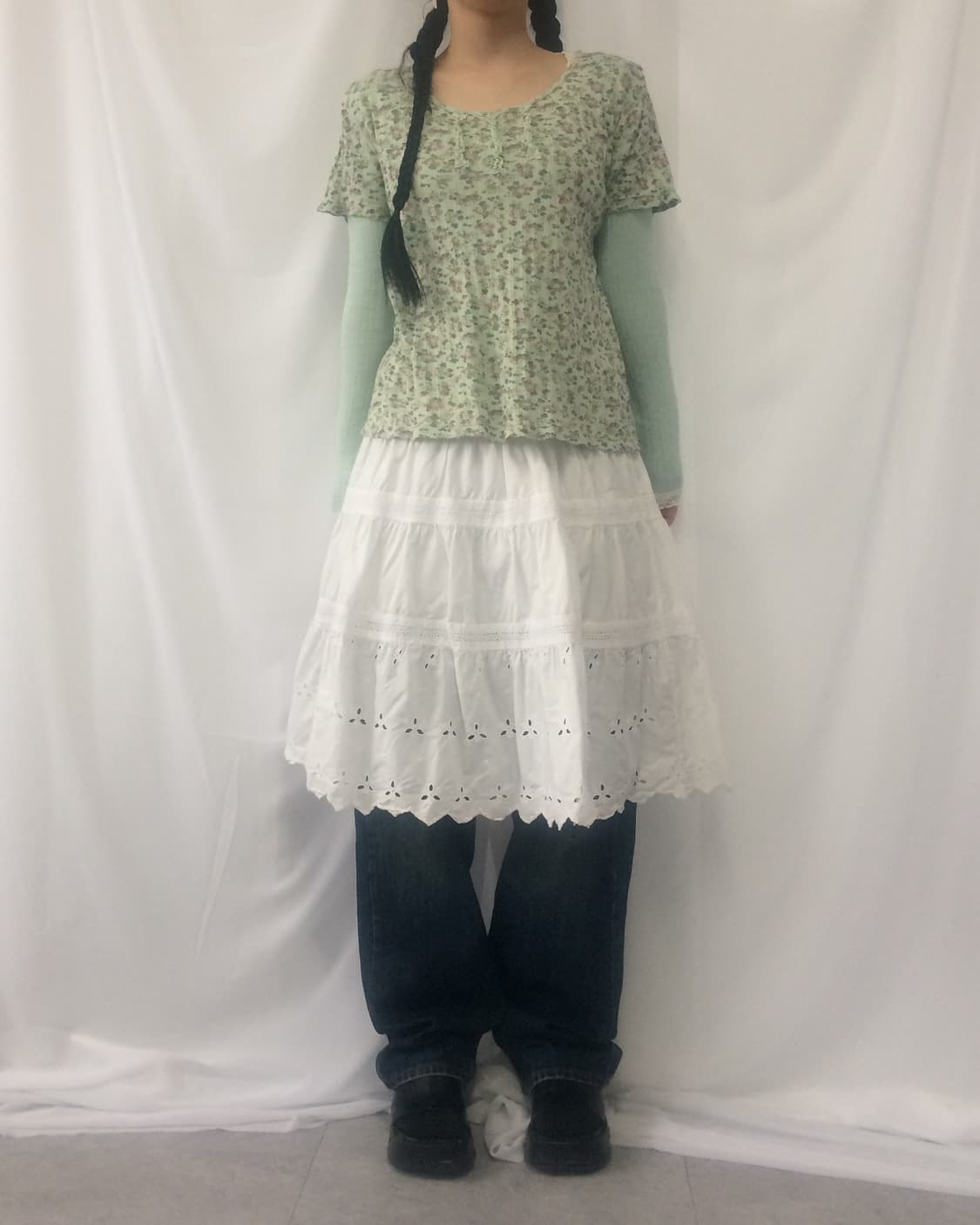 Flower pattern ribbed t shirt 상품이미지1