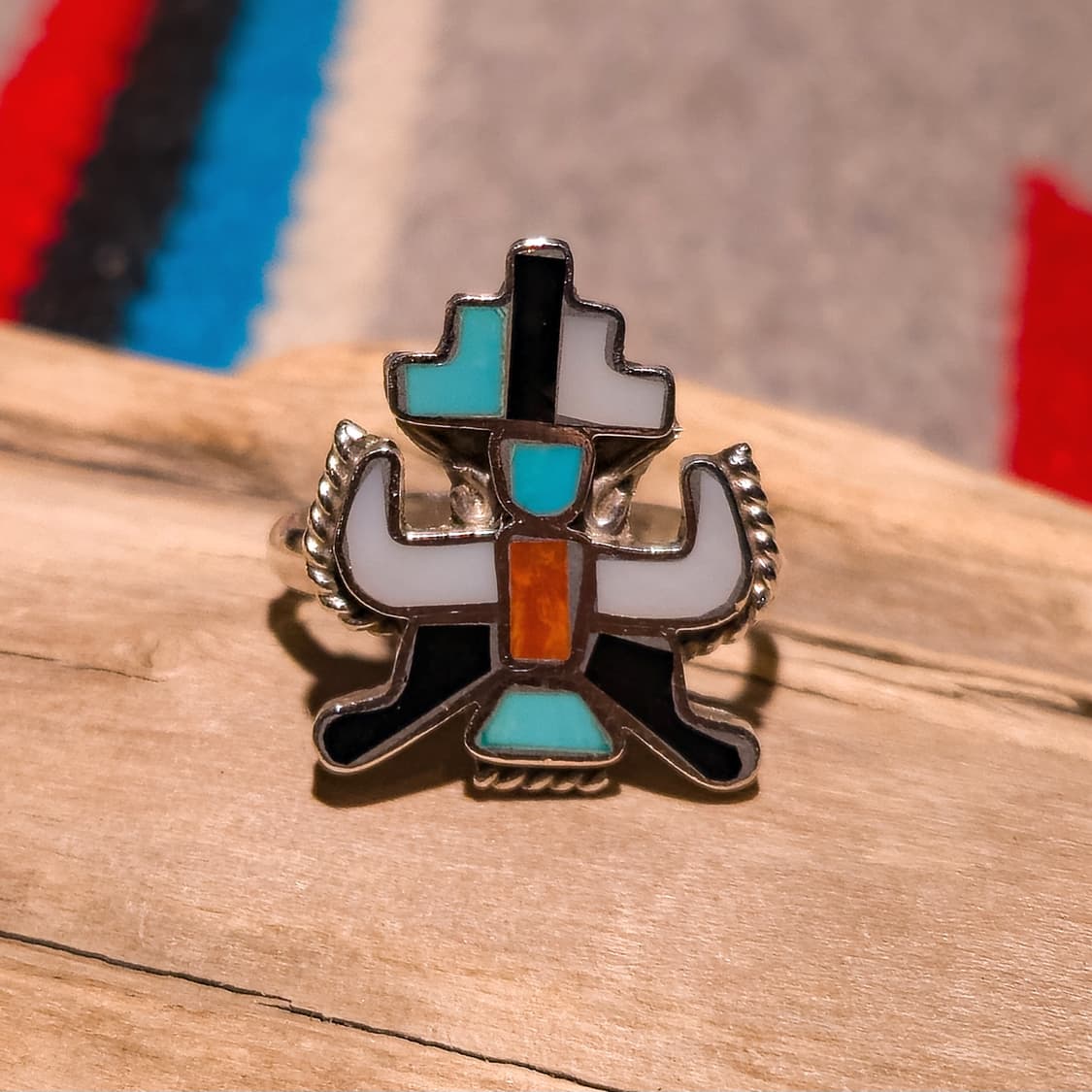 Zuni Multi Stone Kachina Silver Ring 상품이미지2